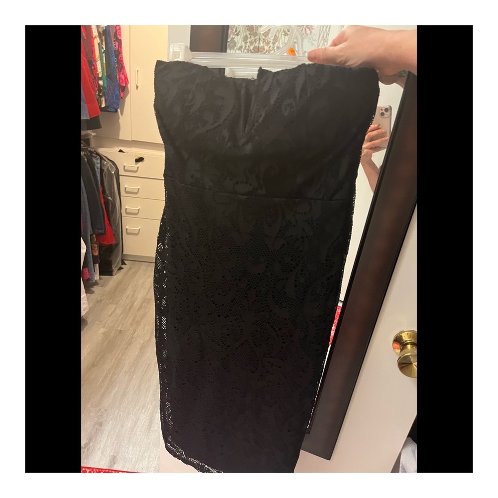 Black lace strapless dress